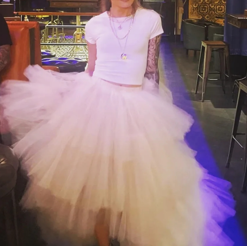 Layered Long Tulle Skirt - Beige